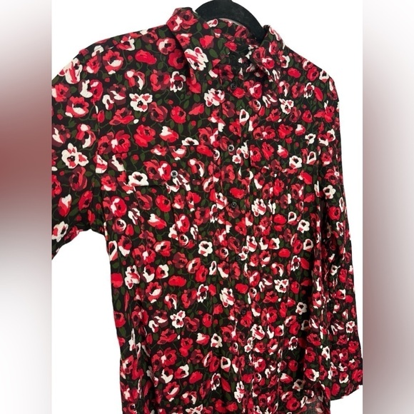Ralph Lauren Cotton Red Floral Button Up Long Sleeve Top Size Small - Picture 3 of 9